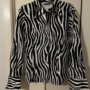 Zebra Print Button-Down Blouse